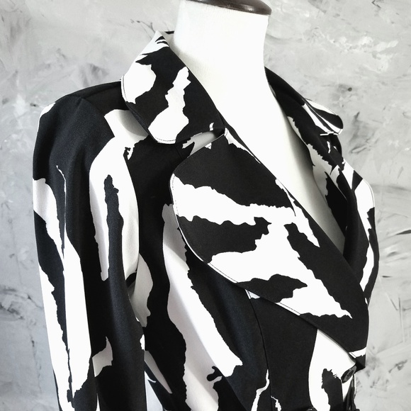 WRAPPER Black & White Short Trench Coat Car Coat - Picture 5 of 8